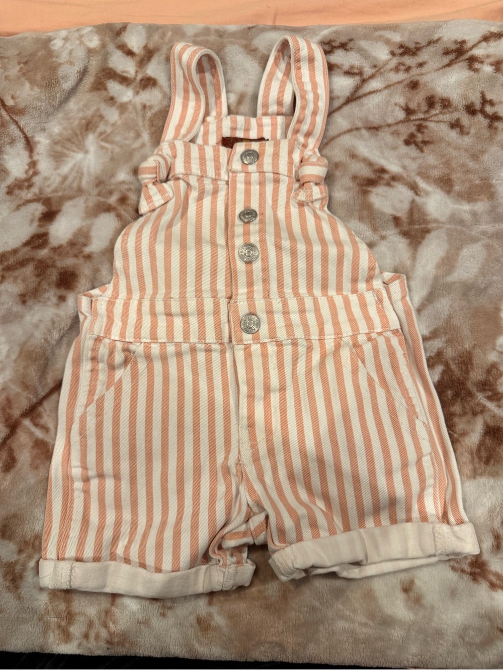 7 For All Mankind Peach and White Striped Overalls